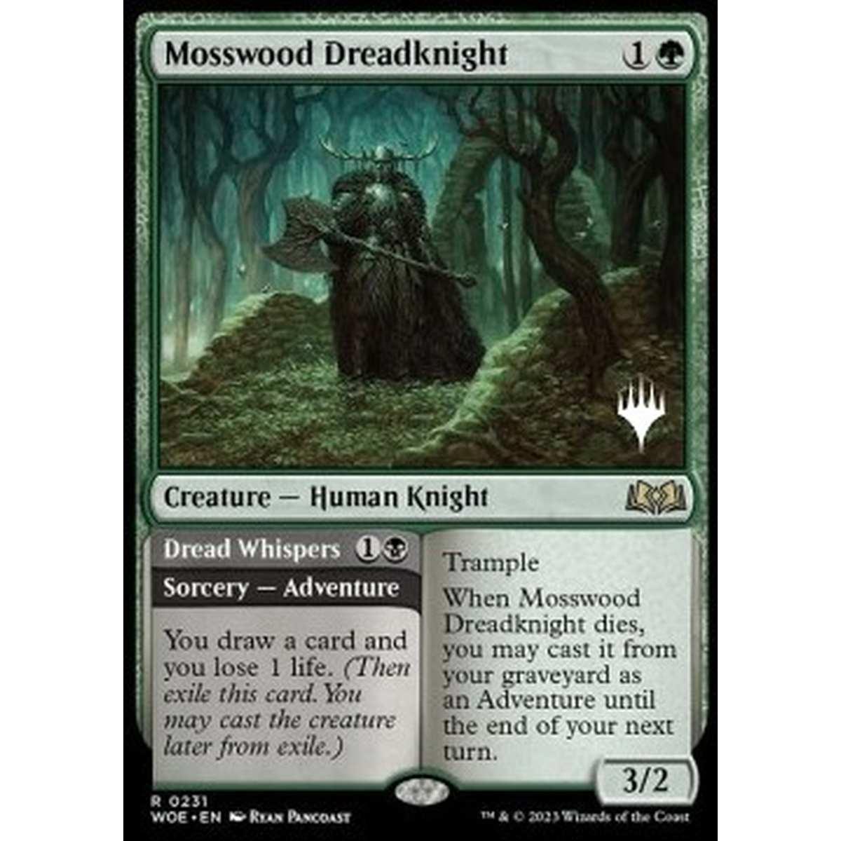 Mosswood Dreadknight // Dread Whispers (V.2) - Cavaliere Terrificante della Selva Muschiata // Sussurro Terrificante (V.2) - [PWOE] [NM] [Foil]