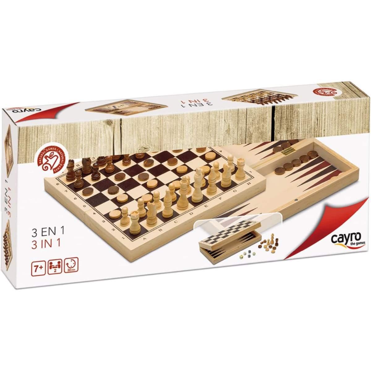 3 Giochi Riuniti in 1 Scacchi, Dama, Backgammon in Legno - Cayro
