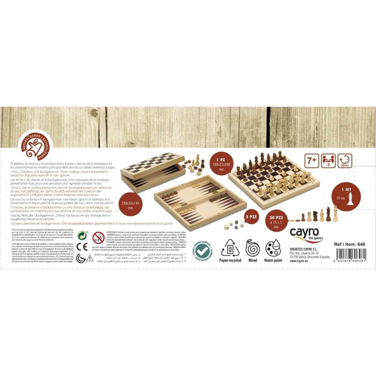 3 Giochi Riuniti in 1 Scacchi, Dama, Backgammon in Legno - Cayro
